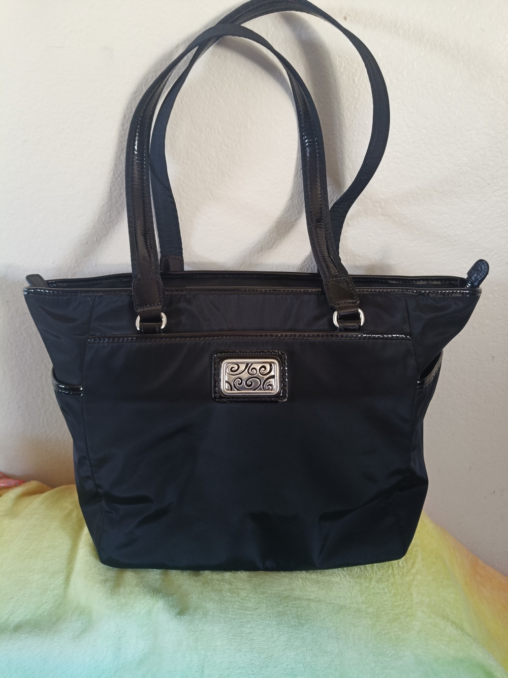 Brighton Black Tote with Decorative Silver Plaque